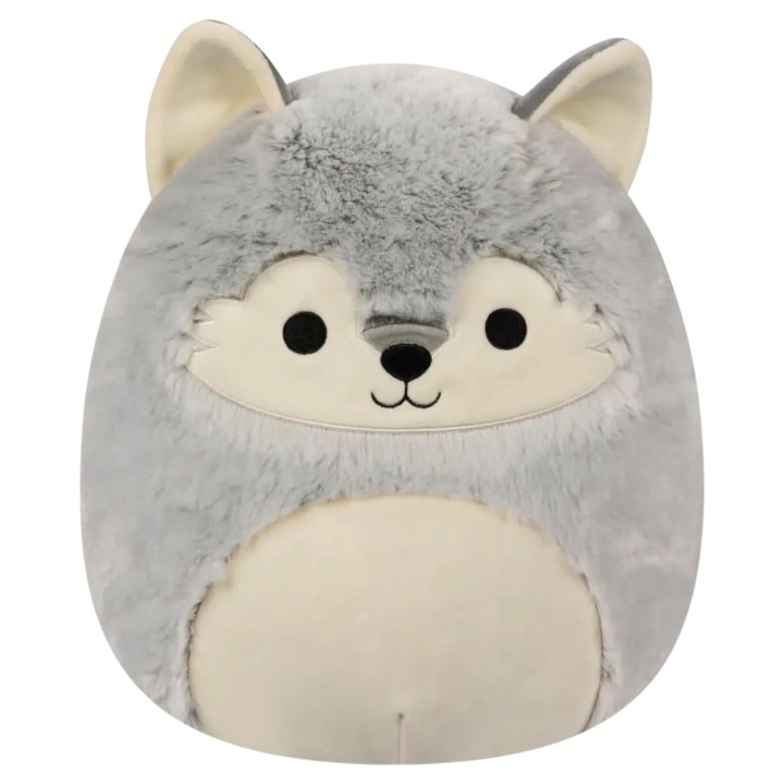 Мека играчка Squishmallows, Fuzz-A-Mallows, Пухкавият вълк Уили, 32 см, сива
