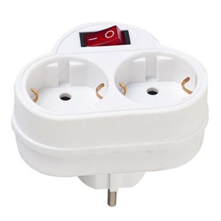Stecher cu intrerupator, Mentavill, 2 schuko, 16A, protectie copii