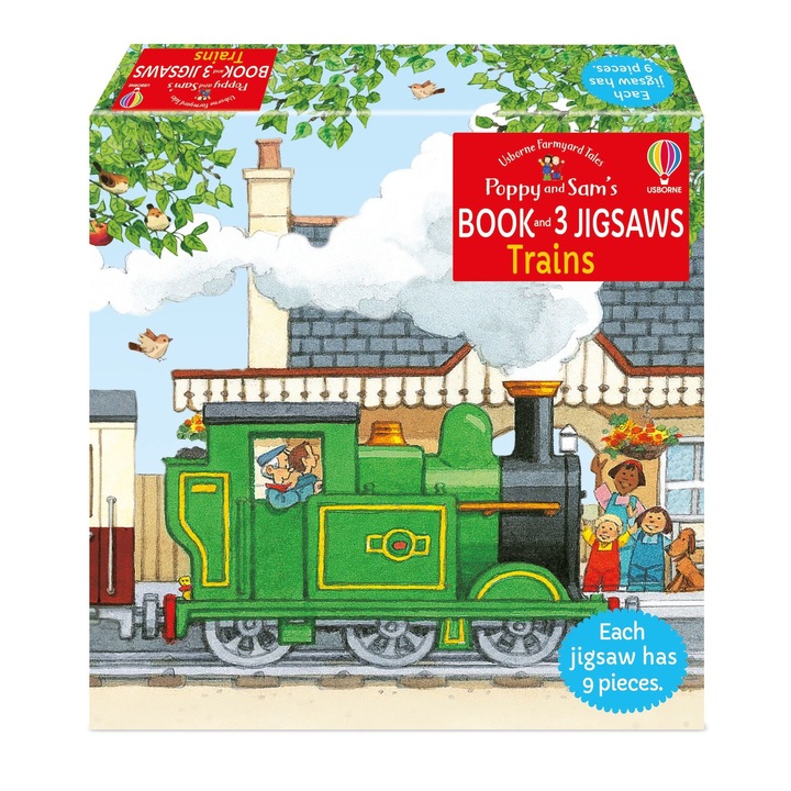 Пъзел и книга за подарък Train Poppy and Sam's Book and 3 Jigsaws: Trains