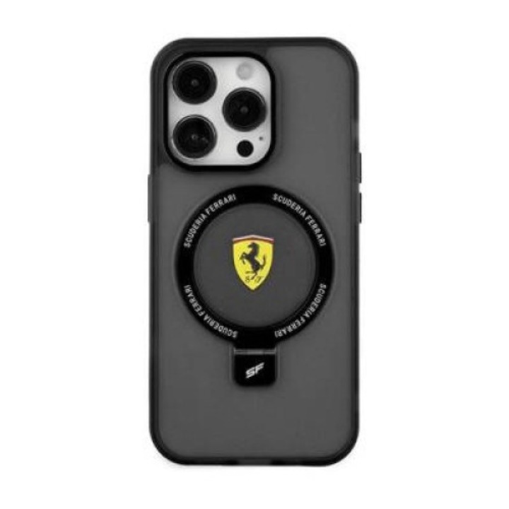 Ferrari FEHMP15SUSCAK iPhone 15 / 14 / 13 6.1 készülékhez kemény tok Ring Stand 2023 Collection MagSa fekete