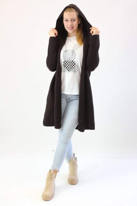 Дамска жилетка с качулка, Paula Brown, акрил, черна, един размер