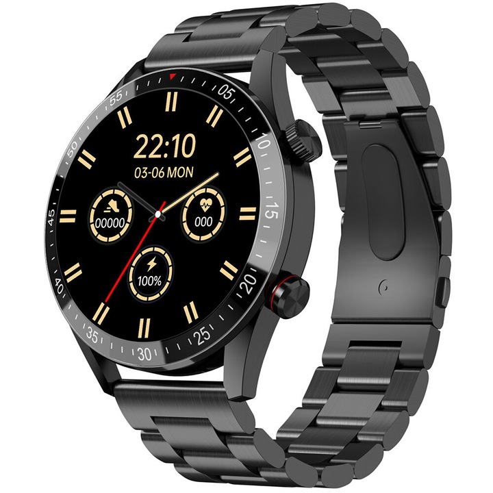 Smartwatch Gravity GT4-2, Metal/Inox, TFT, 1.39 inch, Negru
