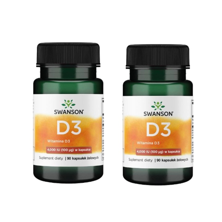 Set 2 Suplimente alimentare Swanson Vitamina D3 4000 UI, 90 capsule