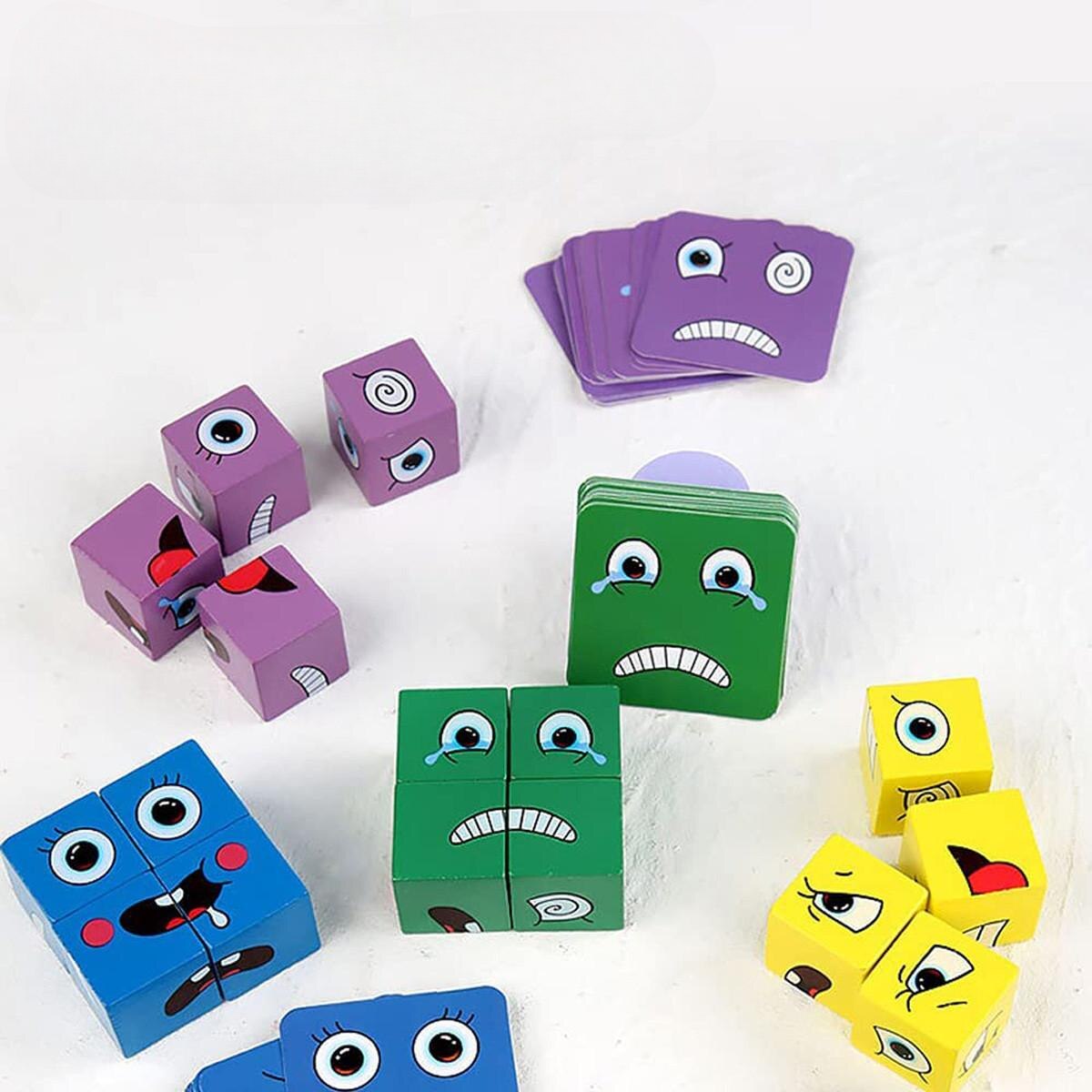 Set 16 Cuburi de Constructie din Lemn, 4 Jucatori, 64 Posibilitati cu ...