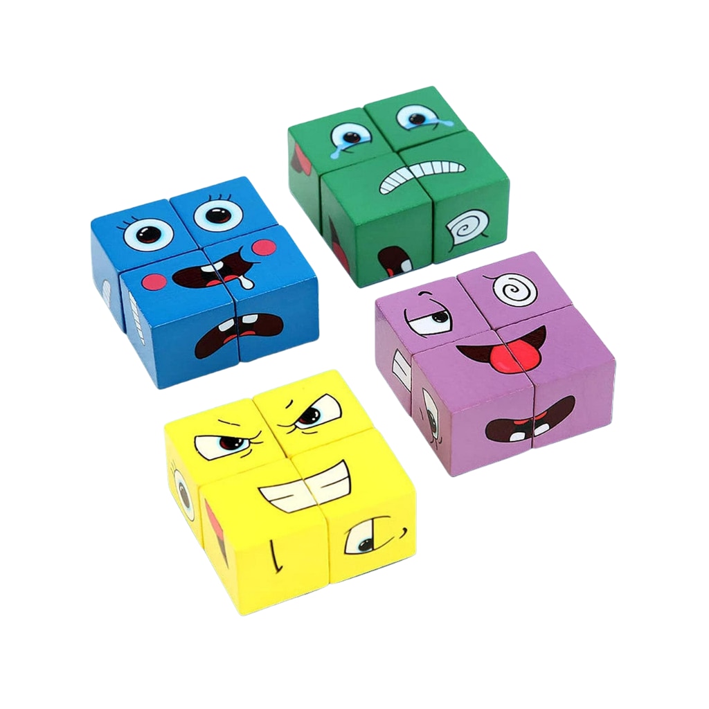 Set 16 Cuburi de Constructie din Lemn, 4 Jucatori, 64 Posibilitati cu ...