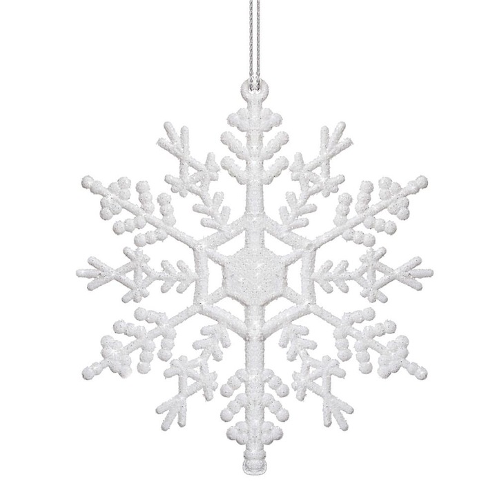 Decoratiune brad fulg de zapada, set 3 bucati, 12cm, alb+