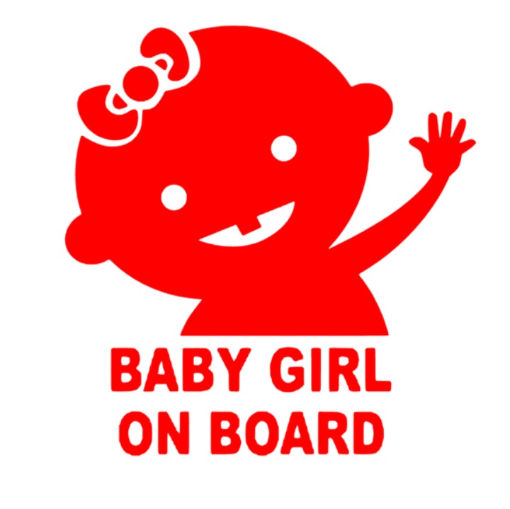 Sticker Baby girl on board, rosu, 20 cm