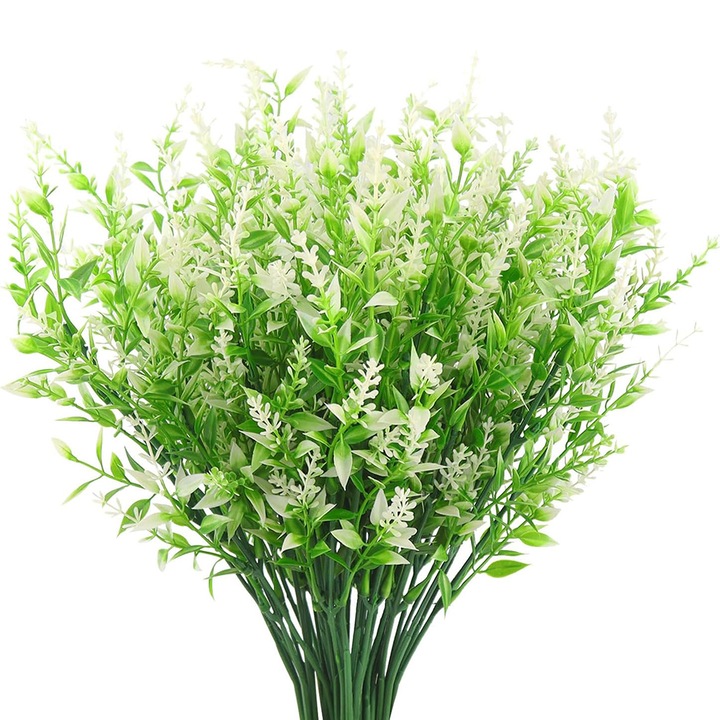 Set 10 Flori artificiale, Ronyes®, Plastic, Alb