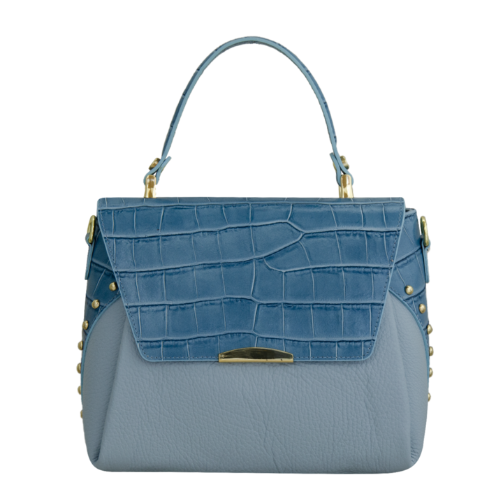 Eva Bags valódi bőr crossbody táska, Isabel 2 halványkék, 23x20x10 cm