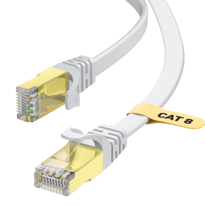 10m Cat 8 плосък STP мрежов кабел 40Gbps/2000MHz позлатени RJ45 глави Ethernet кабел с щипки за PS4/5 Xbox модем рутер бял