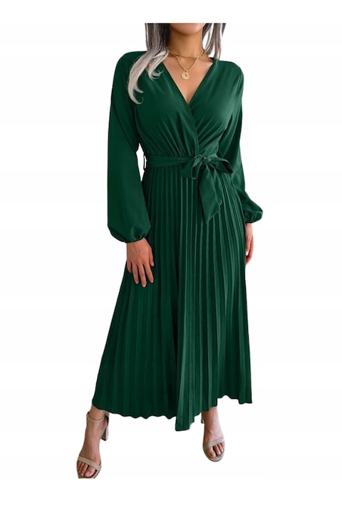Rochie eleganta plisata lunga, verde, poliester23`, Verde