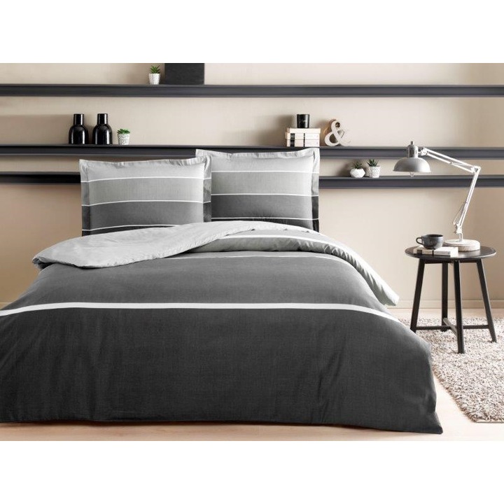 Dupla ágynemű, 100% szatén pamut, 4 db, 230x260 cm, TAC Mako-Satin, Mogyoró antracit