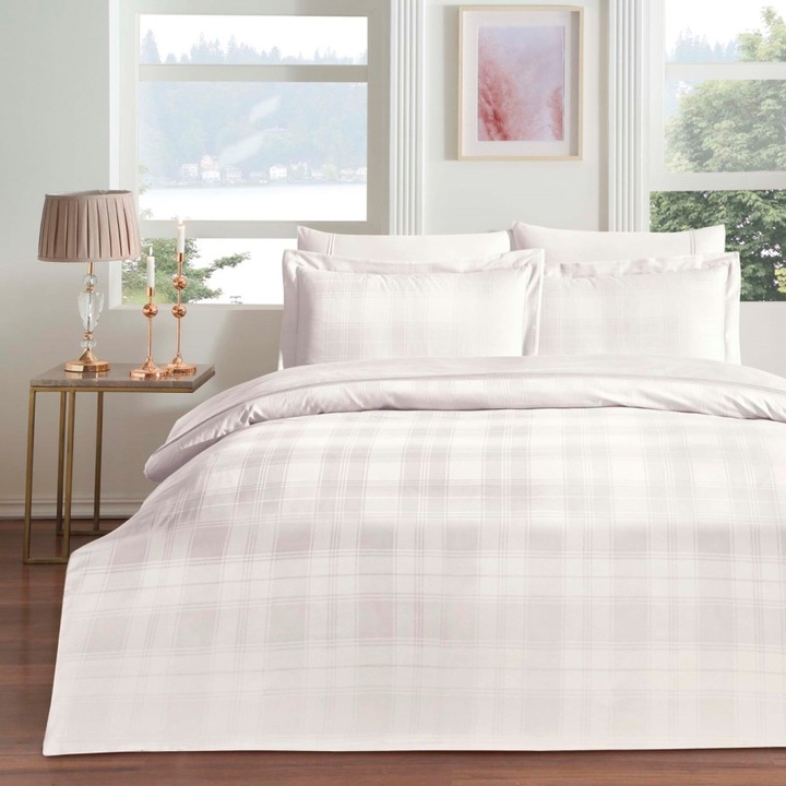 Dupla ágynemű, luxus szatén jacquard, 100% szatén pamut, 240x260 cm, 6 db, TAC, Carly Ecru