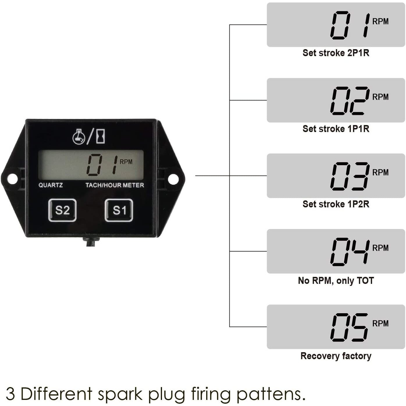 Tahometru pentru motoare marine, Ecran LCD, IP65, Interval masurare 0 ...