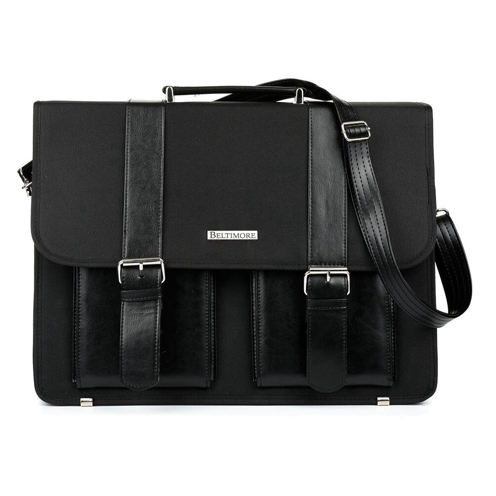 Servieta eleganta cu spatiu pentru laptop de 15.6", Beltimore, Piele ecologica, 42 x 17 x 31 cm, Negru