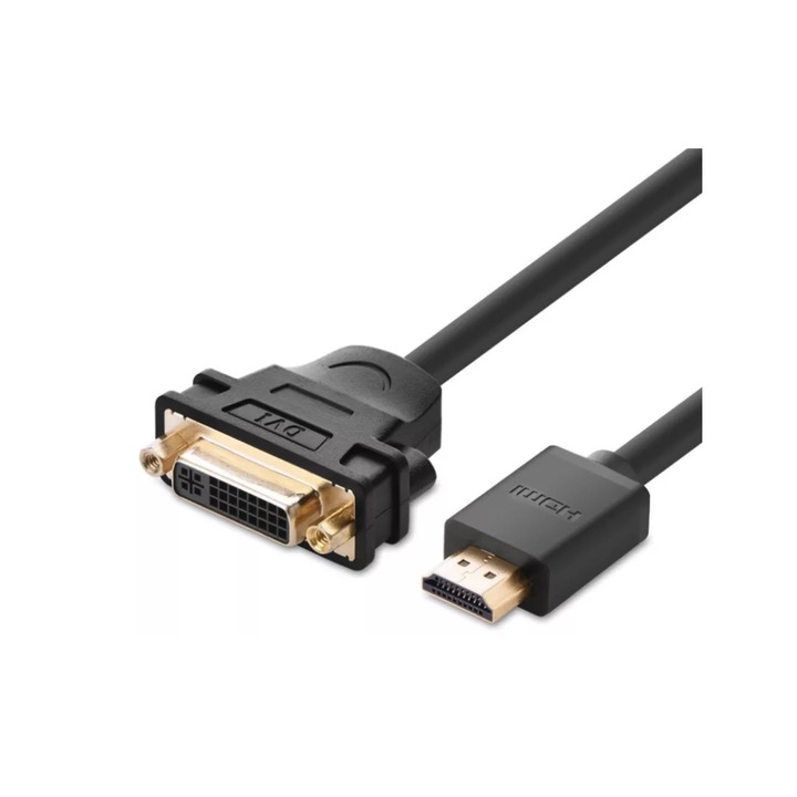 Cablu video adaptator DVI Mama 24 + 5 Pin la HDMI Tata, convertor de semnal excelent, lungime 22 cm, culoare neagra