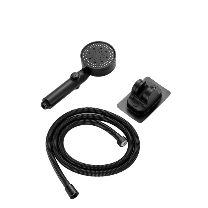 Set para dus + suport + Furtun, ZakupyTV, Inox/ABS, Negru