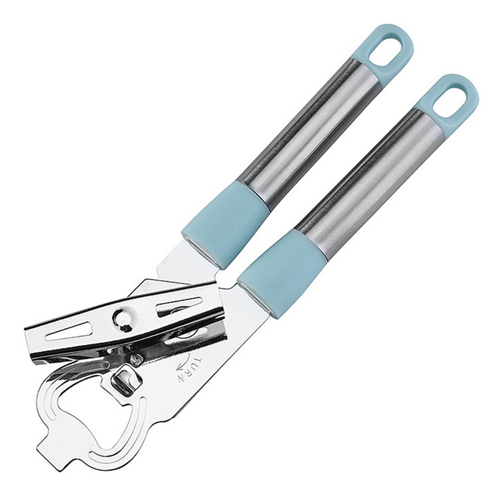 Jormftte multifunkcionális konzervnyitó, rozsdamentes acél, ergonomikus kialakítás, kék