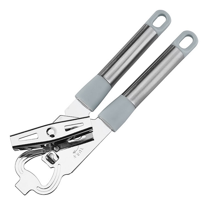 Jormftte multifunkcionális konzervnyitó, rozsdamentes acél, kompakt design, szürke