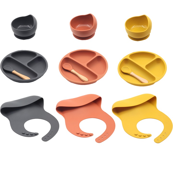 Tányérok tapadókoronggal babáknak, gyerekeknek, Jormftte, szilikon, osztott, 3 darab