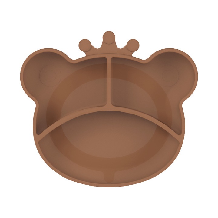 Jormftte szilikon tapadó aljú tányér bébinek, gyermekeknek, állat alakú, barna, könnyen tisztítható