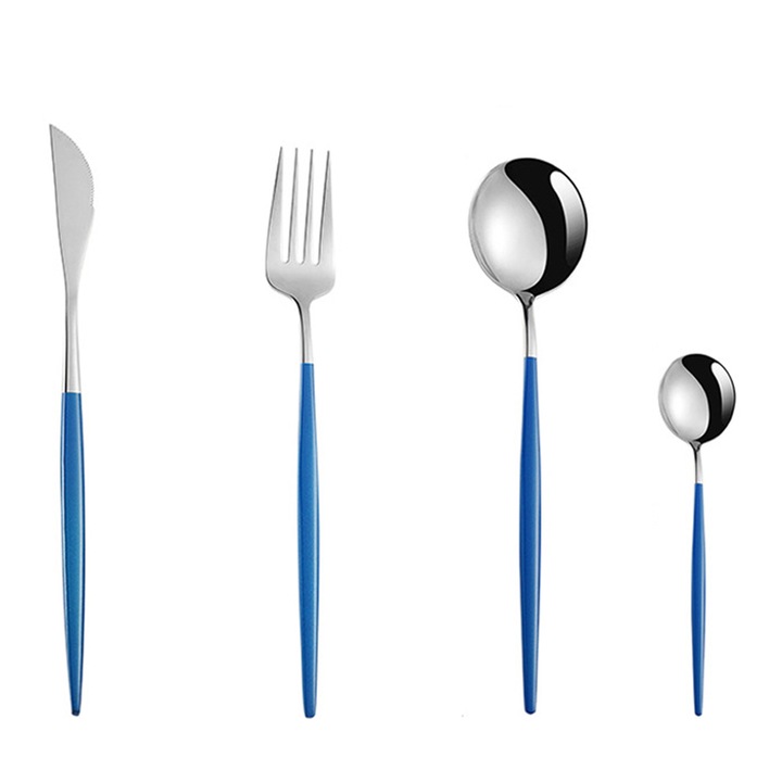 Set 4 tacamuri portabile, eco-friendly, usor de curatat, albastru/argintiu