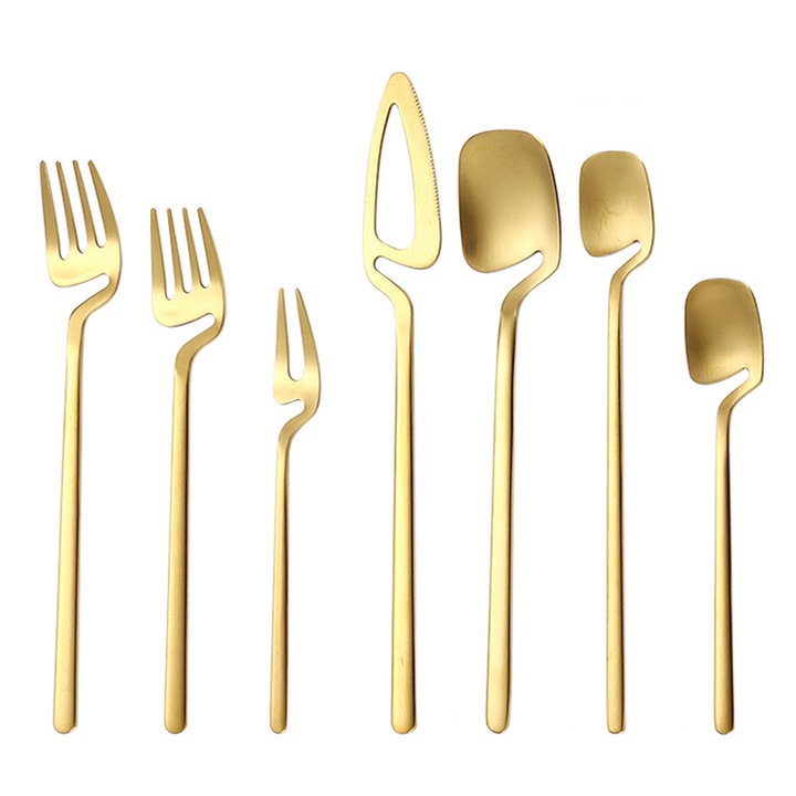 Set tacamuri QttvbTna, inox, design elegant, pentru desert/cafenea, auriu