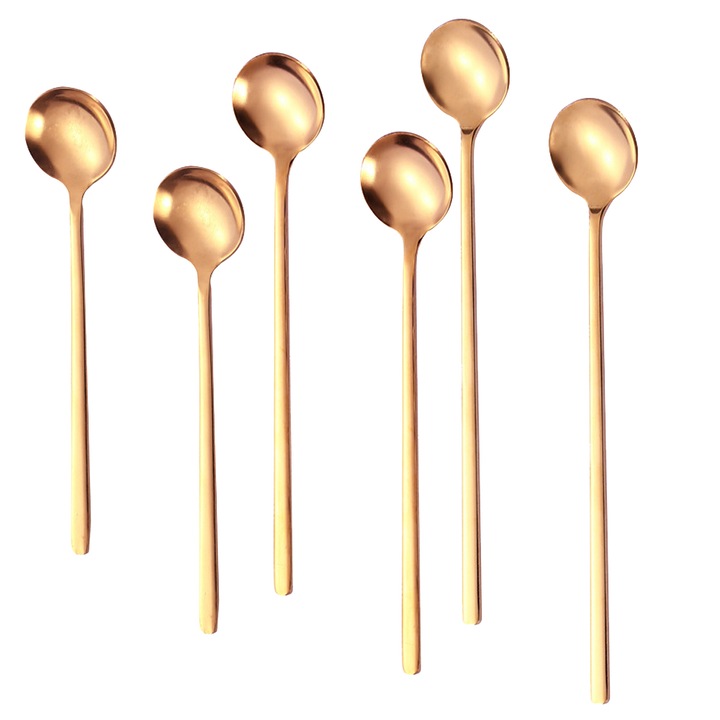 Set 6 linguri pentru cafea/cocktail, inox, roz auriu