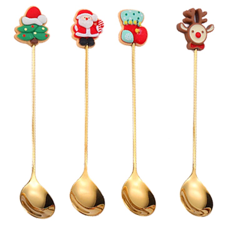 Set 4 Linguri Craciun, cu pandantiv decorativ, multicolor