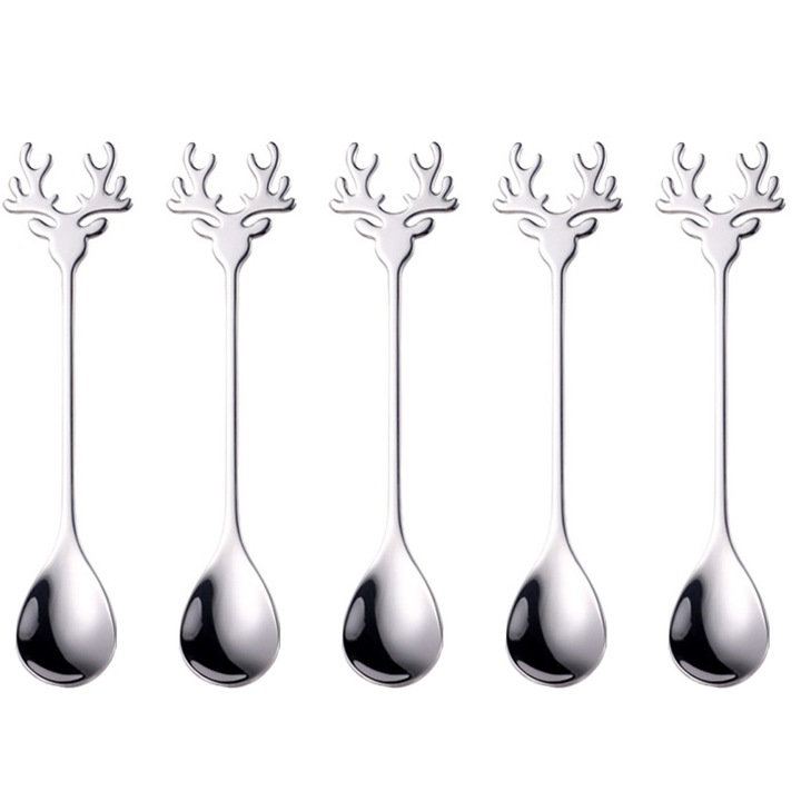 Set 5 Linguri Craciun, tematica ren, argintiu, inox