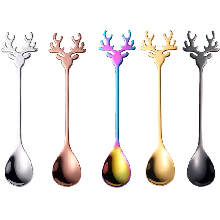 Set 5 linguri Craciun, tematica ren, inox, pentru petreceri