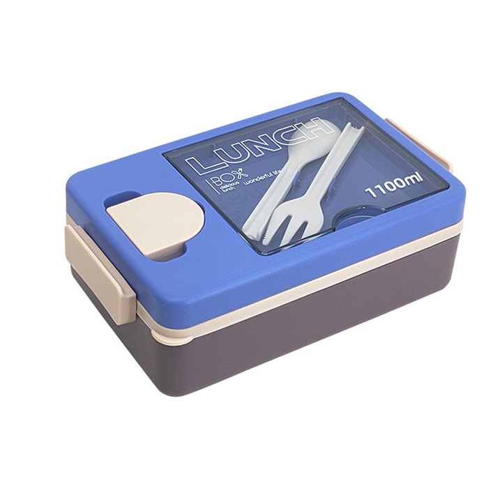 Cutie alimentara, control portii, portabila, multicolor, 1100 ml, cu lingura si furculita