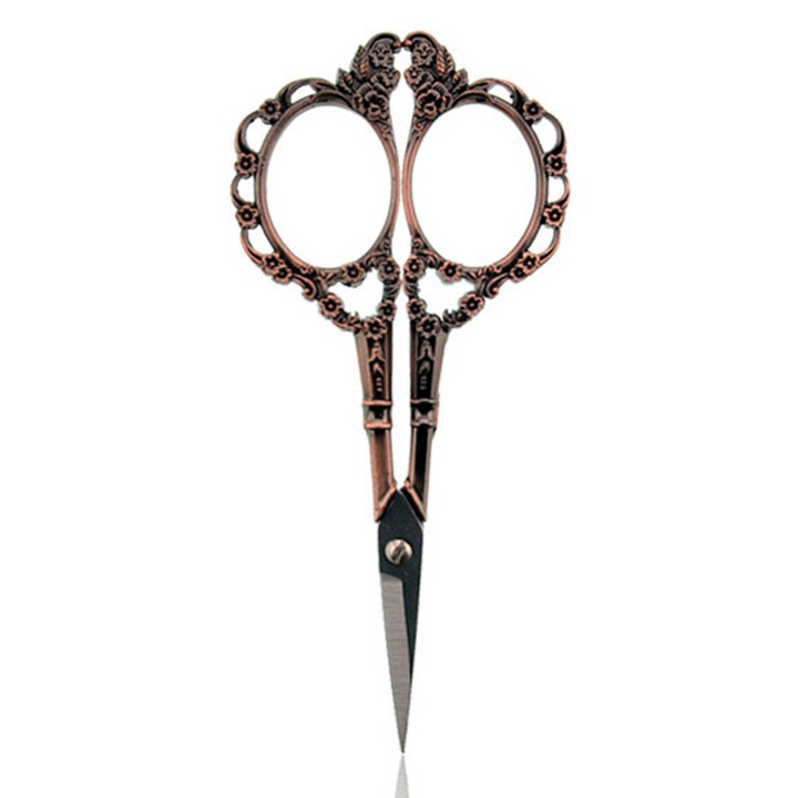 Vintage olló hímzéshez és varráshoz, QttvbTna, rozsdamentes acél, éles, barna/ezüst, 14cm