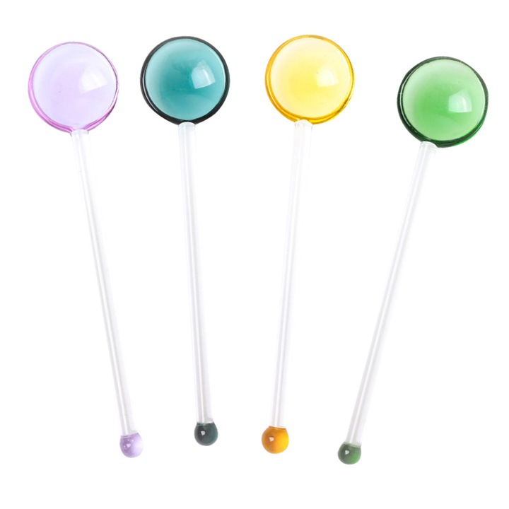 Lingurite pentru ceai din sticla YANYXR BST3017439-2, borosilicat rezistent la caldura, lavabile in masina de spalat, multicolor, set 4, 15.5 cm