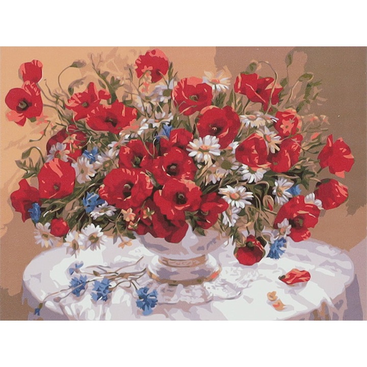 Kit vopsea numere, DIY, Flori, Rama, 40x50cm, 3+