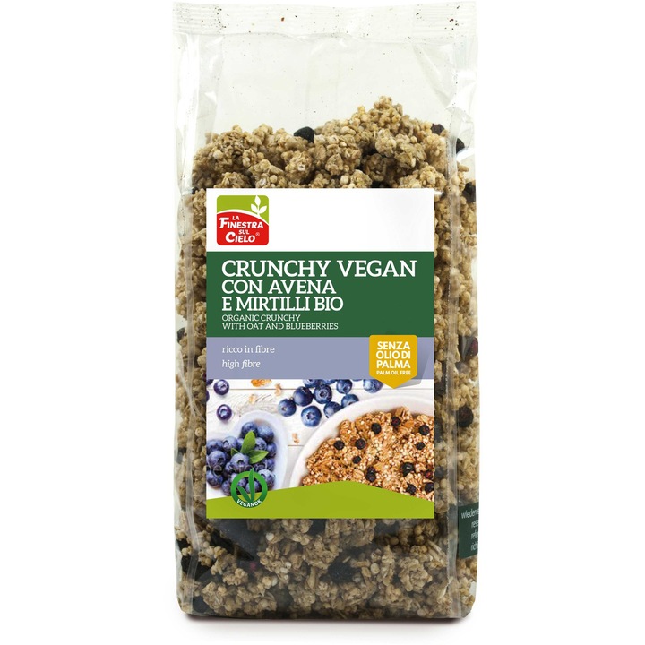 Musli crocant cu fulgi ovaz si afine, vegan, Finestra Sul Cielo 375g