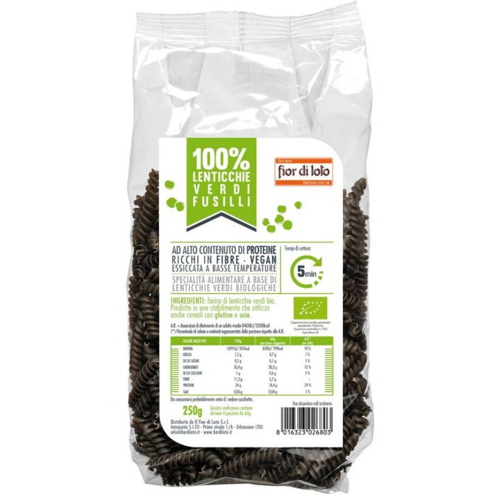 Paste Fusilli din linte verde fara gluten, Fior di Loto 250g