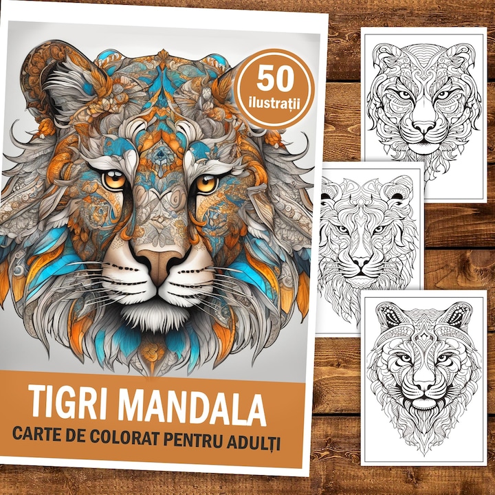 Книжка за оцветяване, 50 илюстрации, Mandala Tigers, 106 страници