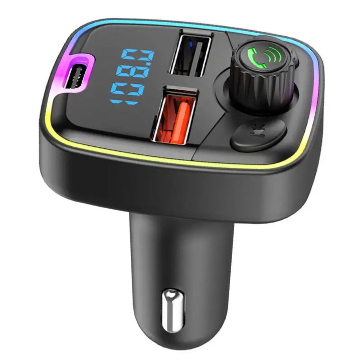 Bluetooth Auto Modulator FM Transmitter Car, Bluetooth Radio Transmitter, MP3 Player Music Stereo cu USB Dual Port si LED Display pentru interiorul masinii