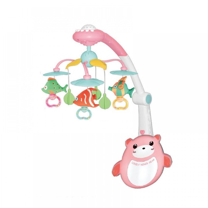 Carusel muzical cu proiectii si telecomanda Lovely Honey Bear Roz