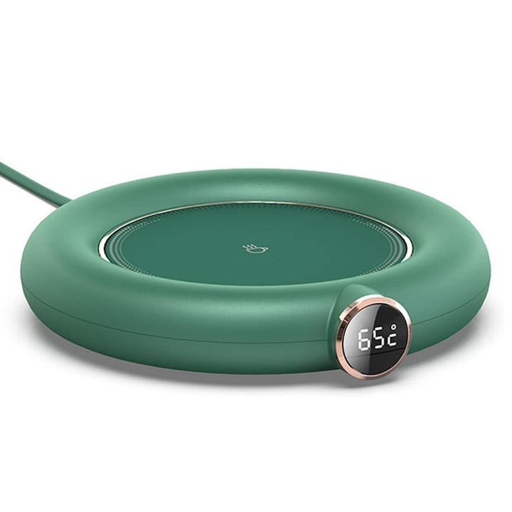 Bögre melegítő intelligens Timebox, USB, 55°, 65°, 75°, LED kijelző, Zöld