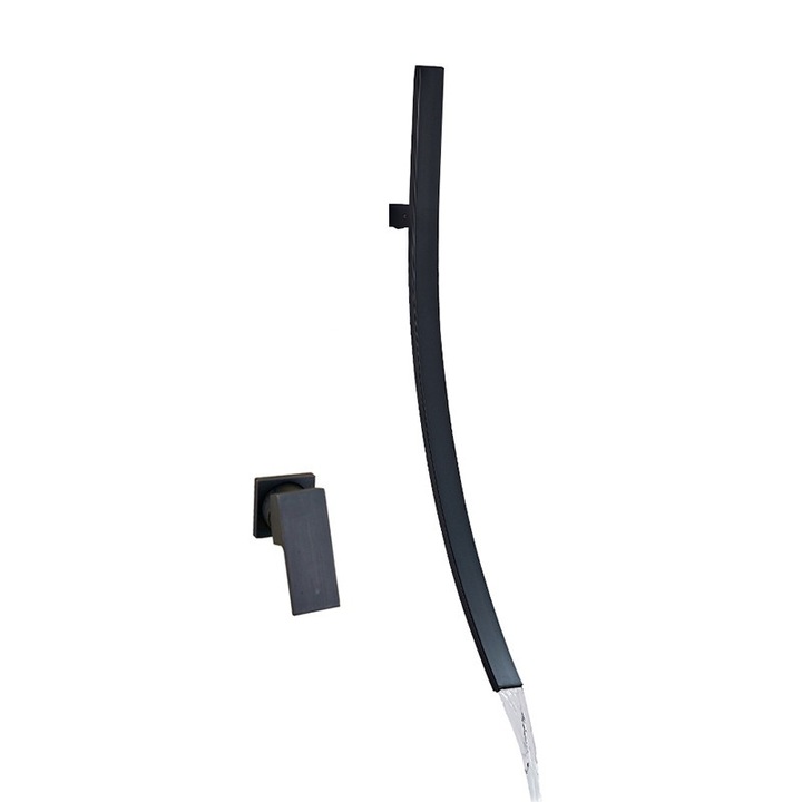 Baterie Chiuveta/Lavoar Baie BisDesign®, Finisaj Negru Mat, Pipa Tip Cascada, Incastrabila, Dimensiune 70 cm