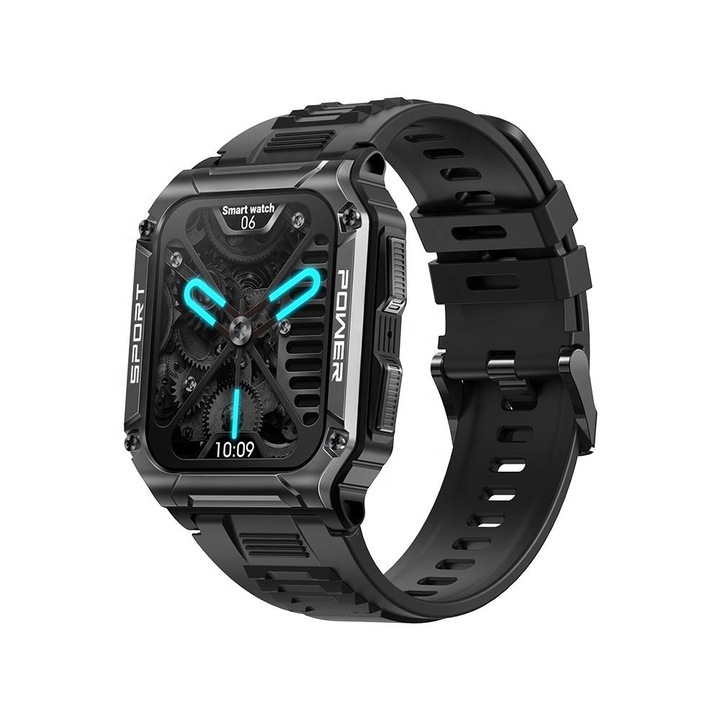 Smartwatch NUBI NX6, IPS, Bluetooth, Ritm cardiac, Calorii, Tensiune arteriala, Camera la distanta, Moduri sportive, Negru