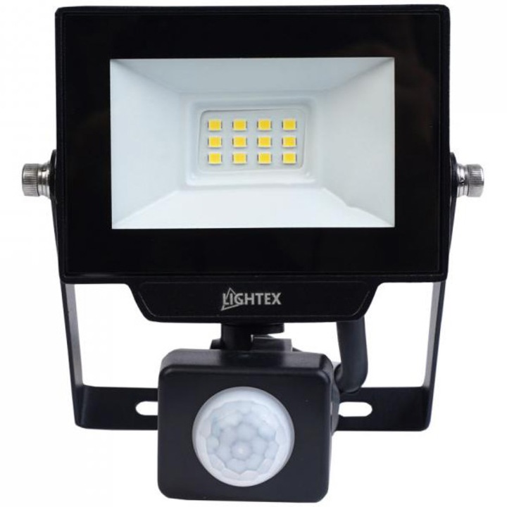 Прожектор LED със сензор Lightex Hero 504AL0011465, 10W, 900 lm, Студена светлина (6500K), IP65, Алуминий, Черен, Енергиен клас F