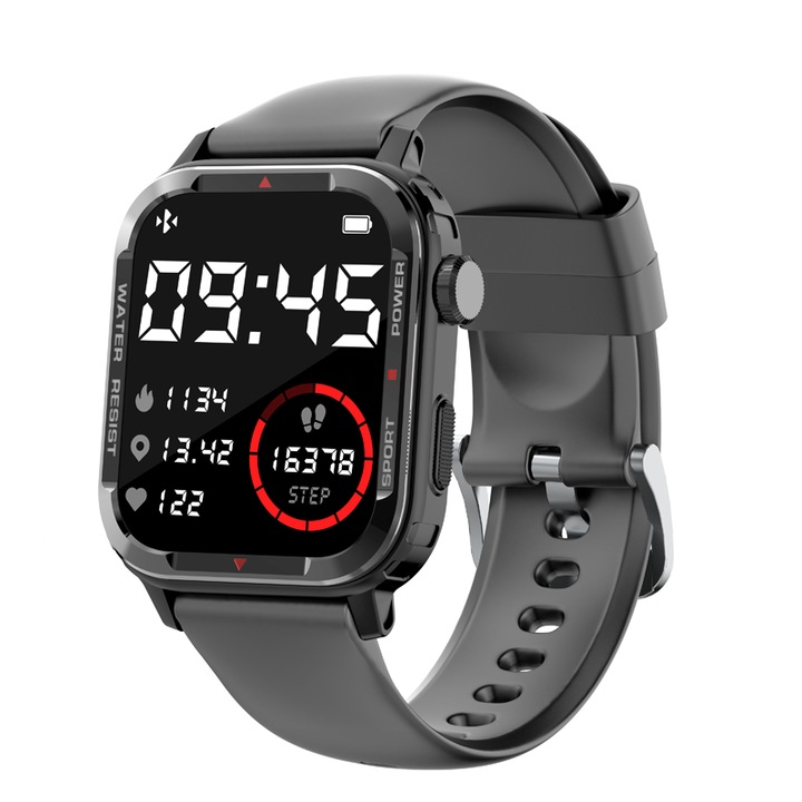 Смарт часовник NUBI G96, Bluetooth разговор, Пулс, Калории, Кръвно налягане, Дистанционна камера, Гласов AI Асистент, 100+ спортни режима, Черен