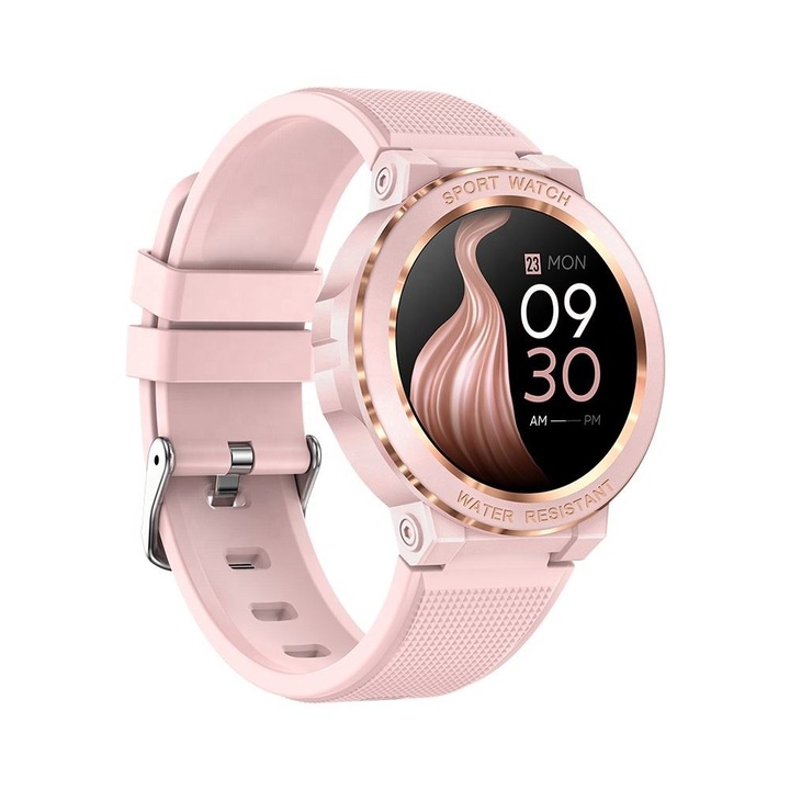 Дамски смарт часовник NUBI MK60, Bluetooth разговор, Стъпки, Пулс, Калории, Кръвно налягане, Дистанционна камера, Хронограф, Консумация на калории, Розов