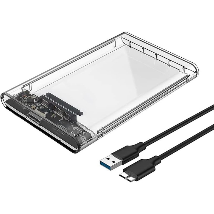 Rack extern, idepet®, 5Gbps, 7-9.5mm, SATA HDD/SSD, USB 3.0, compatibil cu Sata 2.5 inci, Transparent