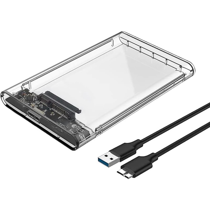Külső rack, idepet®, 5 Gbps, 7-9,5 mm, SATA HDD/SSD, USB 3.0, kompatibilis a Sata 2,5 hüvelykes, átlátszó
