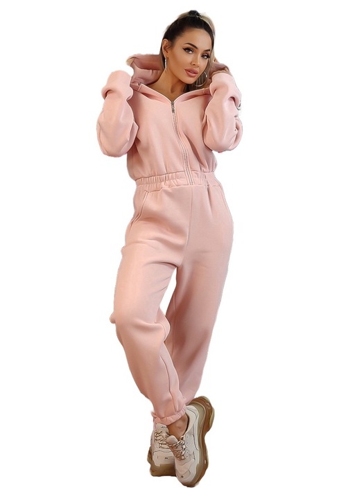 Salopeta casual tip trening din material pufos si calduros, Roz