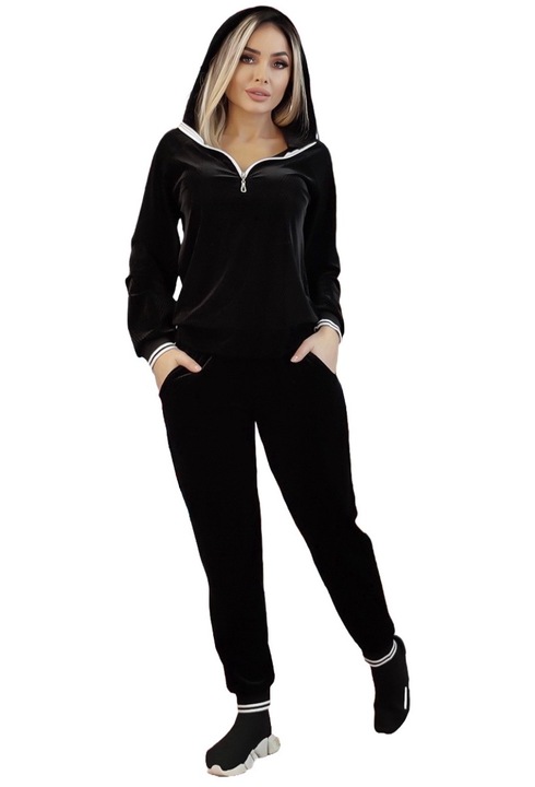 Trening fashion din bluza cu gluga si pantaloni lungi L, Negru